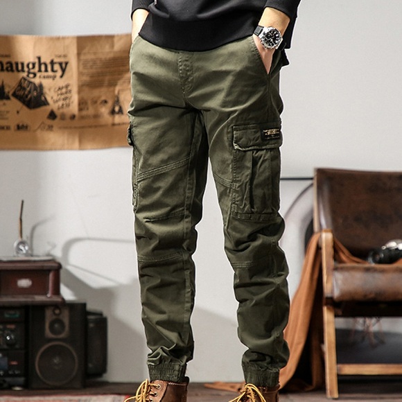 Herren Cargohose Cargohosen Hose Hosen Elastischer Ärmelbund 6 Tasche Glatt Komfort Outdoor Täglich Ausgehen 100% Baumwolle Modisch Strassenmode Schwarz Armeegrün Lightinthebox