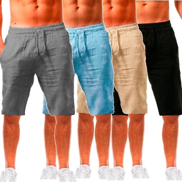 Herren Shorts Kurze Hosen Leinenshorts Kurze Hosen Sommer-Shorts Tasche Kordelzug Elastische Taille Feste Farbe Sport Kurz Casual Strassenmode Leinen / Baumwoll Mischung Hip-Hop Armeegrün Schwarz Lightinthebox