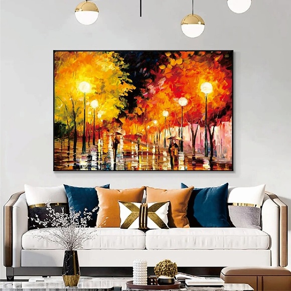 Handgefertigtes handgemaltes Ölgemälde Wand moderne abstrakte Stadt Nacht Malerei Spachtel Kunst Leinwand Gemälde Heimdekoration Dekor gerollte Leinwand kein Rahmen ungedehnt Lightinthebox