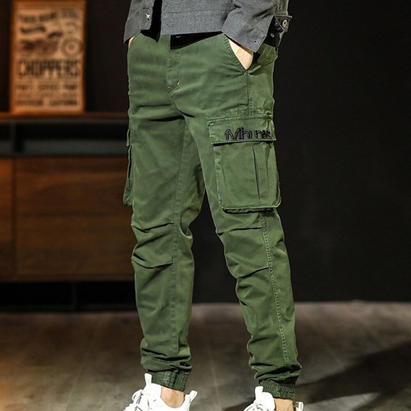 Herren Cargohose Cargohosen Hose Hosen Elastischer Ärmelbund 6 Tasche Buchstabe Komfort Outdoor Täglich Ausgehen 100% Baumwolle Modisch Strassenmode Schwarz Armeegrün Lightinthebox