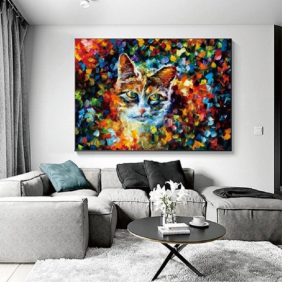 Handgefertigtes handgemaltes Ölgemälde Wand moderne abstrakte Katze Malerei Spachtel Kunst Leinwand Malerei Heimdekoration Dekor gerollte Leinwand kein Rahmen ungedehnt Lightinthebox