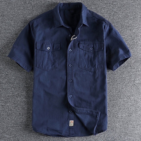 Herren Jeanshemd Knopfhemd Lässiges Hemd Chambray-Hemd Sommerhemd Glatt Kargen Weiß Kaki Dunkelblau Kaffee Outdoor Strasse Kurzarm Tasche Bekleidung Vintage Stilvoll Casual Komfortabel Lightinthebox