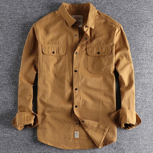Herren Hemd Knopfhemd Lässiges Hemd Sommerhemd Glatt Kargen Gelb Dunkelmarine Braun Outdoor Arbeit Langarm Tasche Bekleidung Vintage Stilvoll Casual Komfortabel Lightinthebox