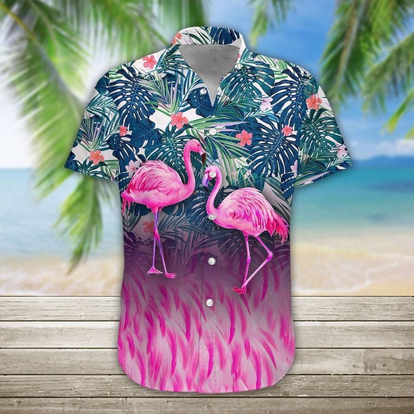 Herren Hemd Hawaiihemd Sommerhemd Blumen Flamingo Grafik-Drucke Umlegekragen Blau Outdoor Casual Kurze Ärmel Button-Down Bedruckt Bekleidung Designer Casual Weich Atmungsaktiv Lightinthebox