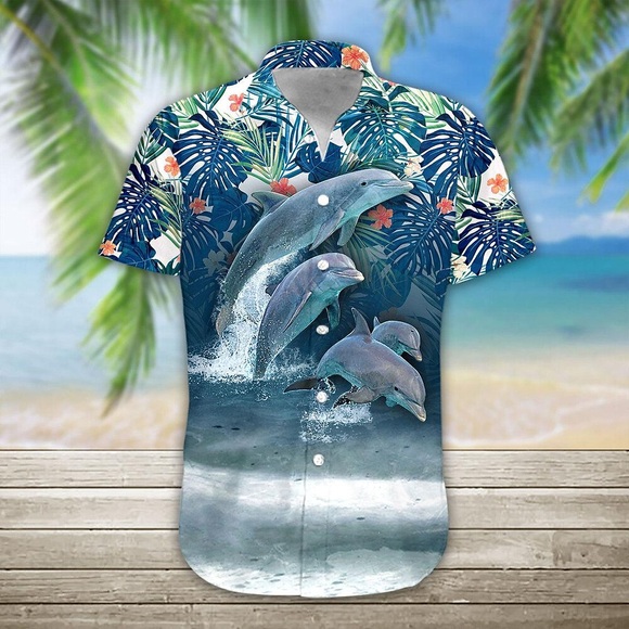 Herren Hemd Hawaiihemd Sommerhemd Blumen Grafik-Drucke Delphin Umlegekragen Blau Outdoor Casual Kurze Ärmel Button-Down Bedruckt Bekleidung Designer Casual Weich Atmungsaktiv Lightinthebox