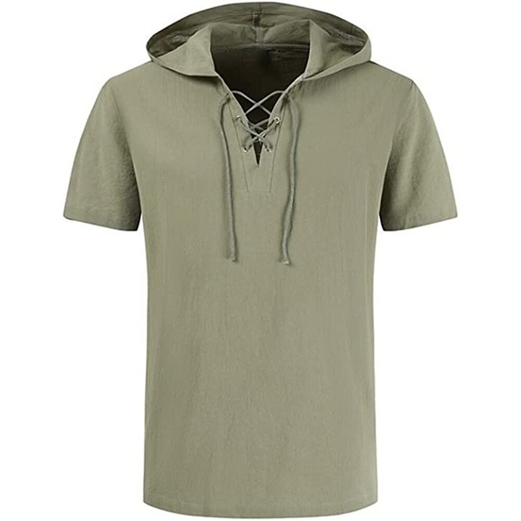 Herren Hemd leinenhemd Mit Kapuze Frühling Sommer Kurzarm Schwarz Blau Khaki Glatt Outdoor Täglich Bekleidung Lightinthebox