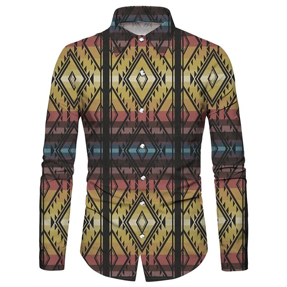 Herren Hemd Grafik-Drucke Geometrie Umlegekragen Gelb Blau Outdoor Strasse Langarm Button-Down Bedruckt Bekleidung Vintage Modisch Strassenmode Designer Lightinthebox