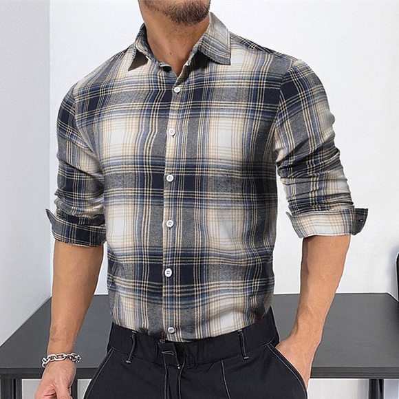 Herren Knopfhemd Kariertes Hemd trachtenhemd Lässiges Hemd Sommerhemd Plaid / Karomuster Kargen Blau Outdoor Strasse Langarm Bekleidung Modisch Casual Komfortabel Lightinthebox