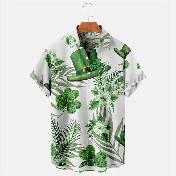 Herren Hemd Hawaiihemd Sommerhemd Grafik-Drucke Clover Umlegekragen Schwarz Weiß Outdoor Strasse Kurze Ärmel Button-Down Bedruckt Bekleidung Tropisch Modisch Hawaiianisch Designer Lightinthebox