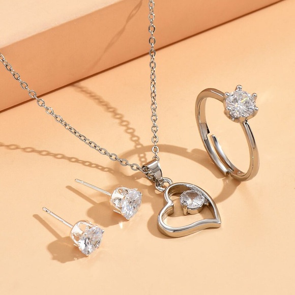 Brautschmuck-Sets 1 Set Kubikzirkonia Kupfer 1 Halskette 1 Ring Ohrringe Damen Zierlich Einfach Süß Klassisch Herz Schmuck-Set Für Arbeit Geburtstag Geschenk Lightinthebox