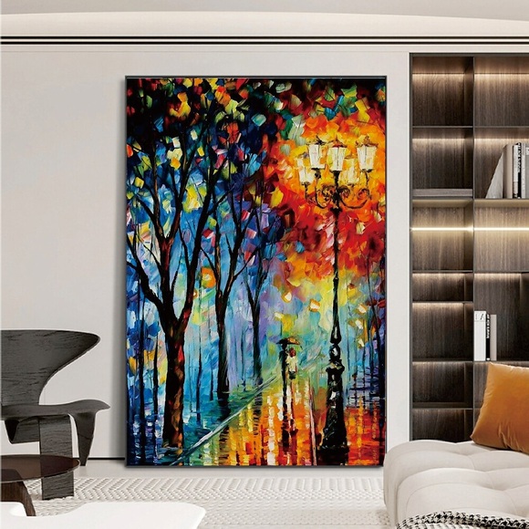 Handgefertigtes handgemaltes Ölgemälde Wand moderne abstrakte regnerische Nacht Malerei Spachtel Kunst Leinwand Gemälde Heimdekoration Dekor gerollte Leinwand kein Rahmen ungedehnt Lightinthebox