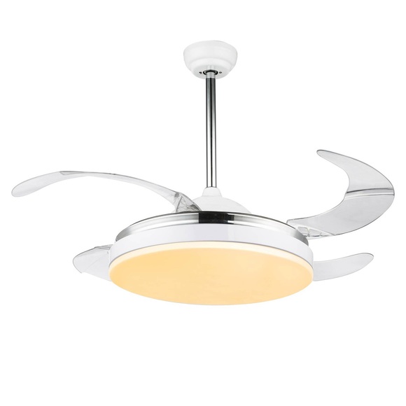 GLOBO CABRERA Ventilator Metall weiß, Chrom, Acryl opal, Acryl klar, Flügel einklappba