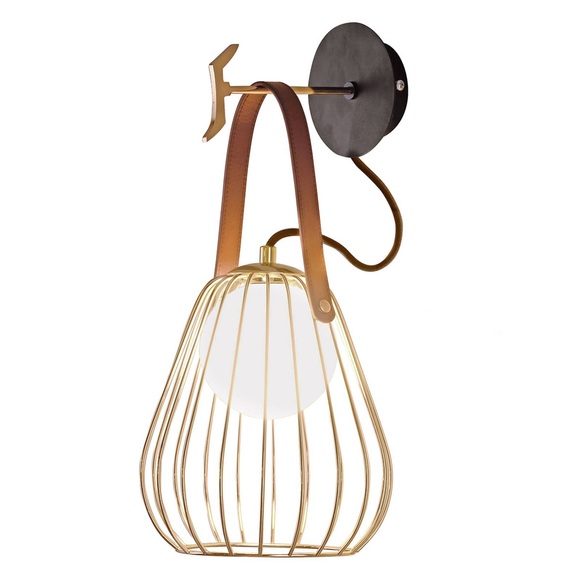 Wandleuchte Levik mit goldenem Käfig
