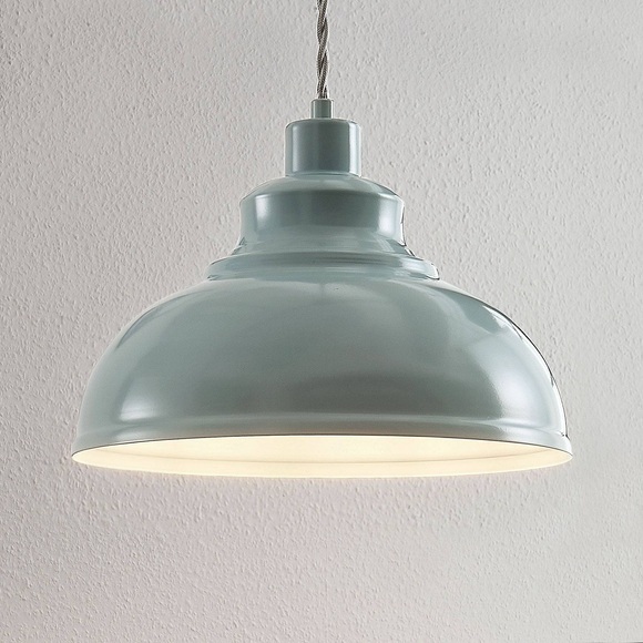 Vintage-Pendelleuchte Albertine, Metall, hellblau