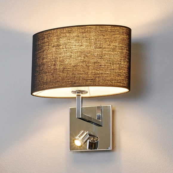 Schwarze Stoff-Wandlampe Karla mit LED-Leselampe