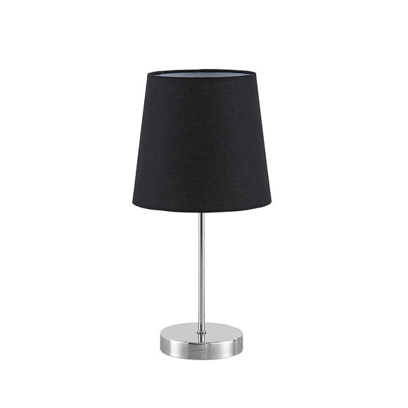 Lindby Leza Tischleuchte chrom rund Schirm schwarz