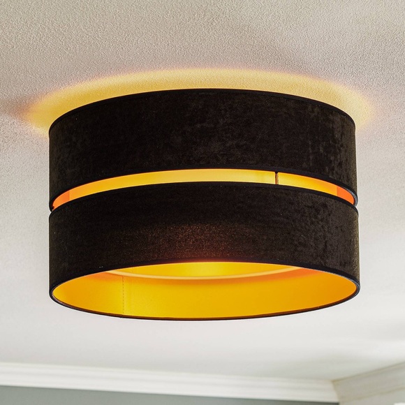 Deckenleuchte Duo aus Textil, schwarz/gold