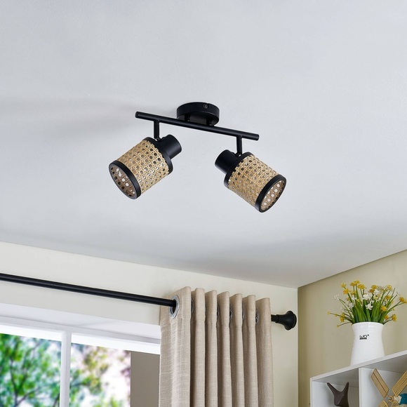 Lindby Yaelle Spot Metall Rattan zweiflammig