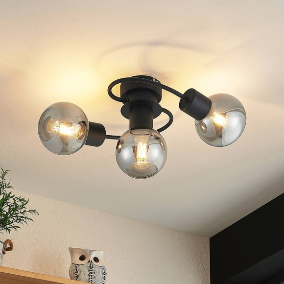 Lindby LED-Deckenleuchte Ciala, 3fl, schwarz smoke