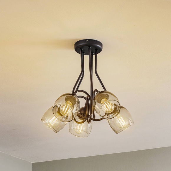Deckenleuchte Marietta 5fl. mit Glasschirmen smoke