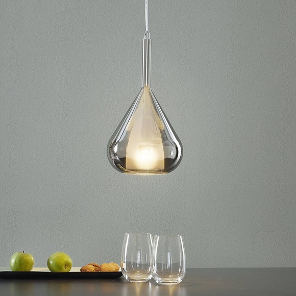 Pendellampe Lila, Glasschirm in Tropfenform, grau