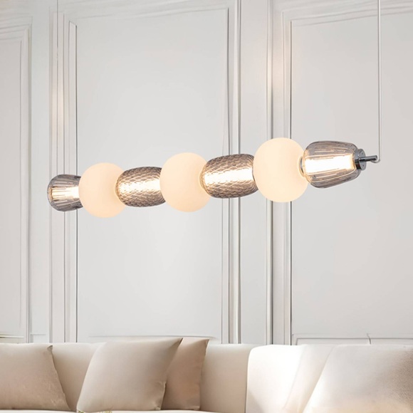 LED-Hängelampe Caro, Glas grau-transparent/opal Länge 110 cm