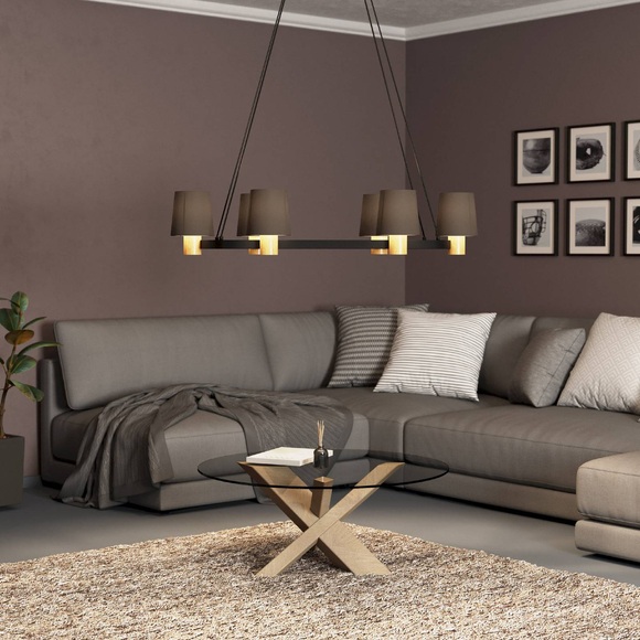 Kronleuchter Edale, 6xStoffschirm cappuccino, oval