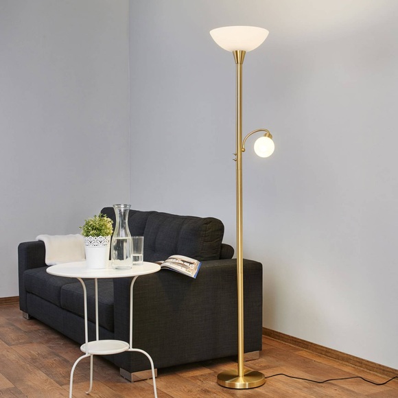 LED-Deckenfluter Elaina in Messing mit Leselampe
