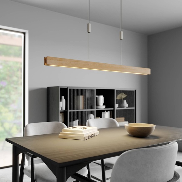 Holz-LED-Hängeleuchte Alin, eiche natur, 98 cm