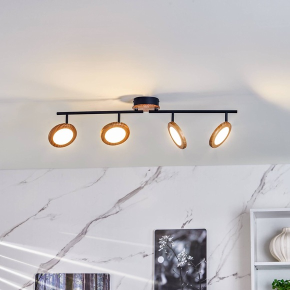 Lindby Manel LED-Strahler Holz 4-flammig