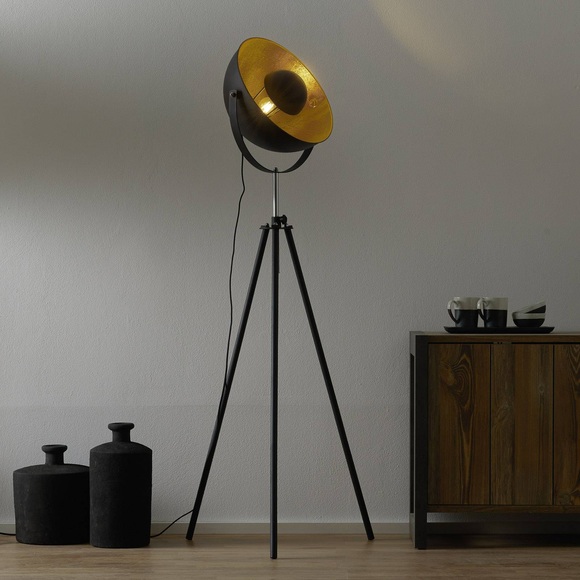 GLOBO LENN Stehleuchte Metall schwarz, goldfarben, Schirm schwenkbar, Kabel 1,8 m, höh