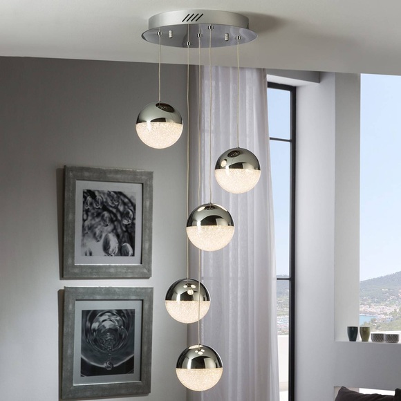 LED-Hängeleuchte Sphere, 5-flammig, chrom
