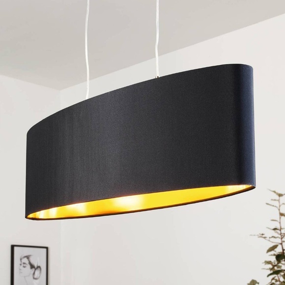 Gold-schwarze Stoff-Pendelleuchte Lecio