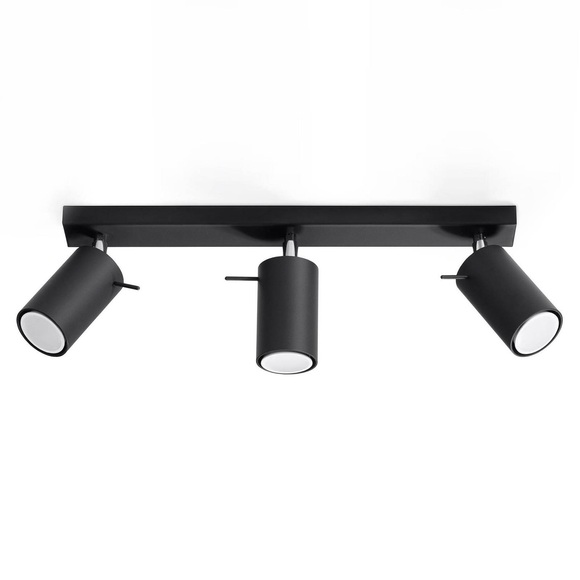 Deckenspot Round in Schwarz, dreiflammig linear