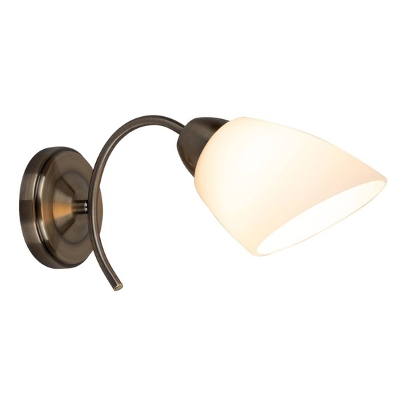 Wandlampe Varietta mit Glasschirm, altmessing