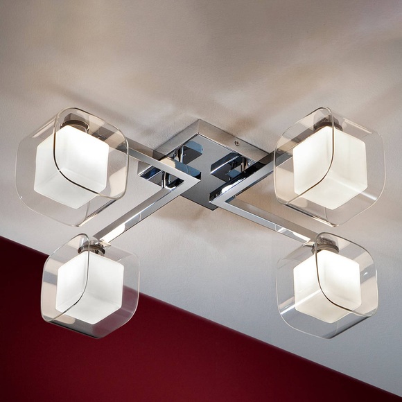 Cube - LED-Deckenleuchte mit vier Doppelschirmen