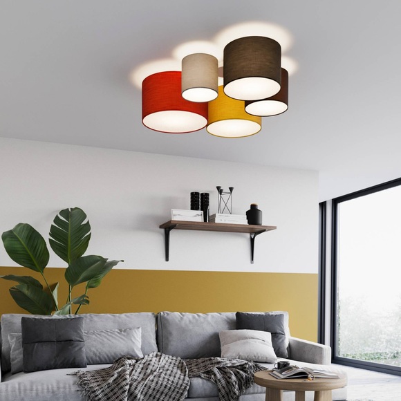 Lindby Laurenz Deckenlampe, 5-fl. 90cm, rot-gelb