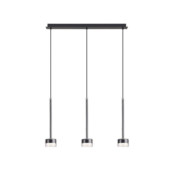Hängelampe Tonic, schwarz/klar, Balken, 3-fl., Metall, Glas