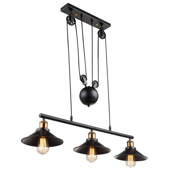 GLOBO LENIUS Hängeleuchte schwarz, altmessing, 4 Rollen, 90-180 cm, höhenverstellbar,