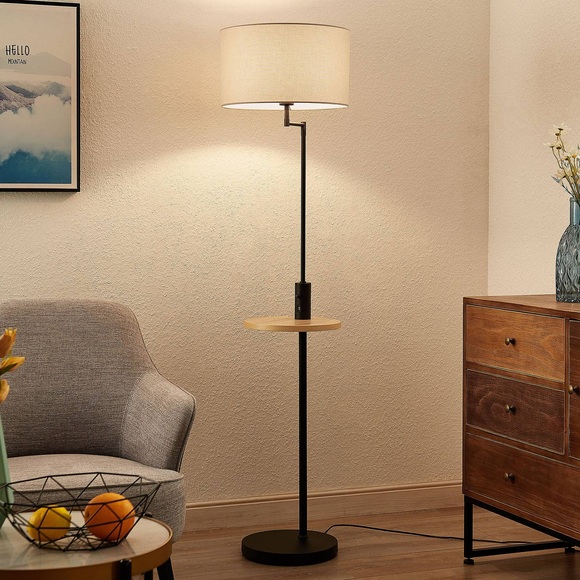 Lindby Zinia Stehlampe mit Ablage und USB, schwarz