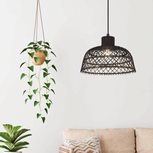 EGLO Hängeleuchte »Ausnby«, E27, Holzkorb geflochten, Schwarz, Vintage, Hygge, Boho, 1-flammig