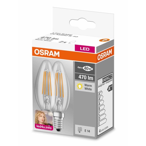 E14 4W 827 Filament-LED-Kerzenlampe 2er Set