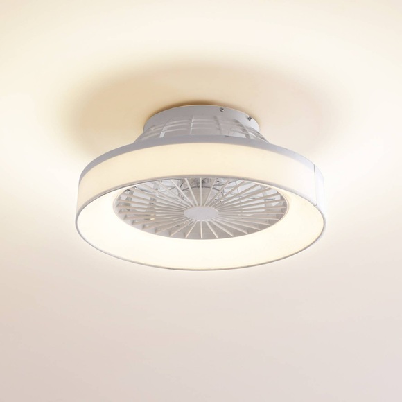 Lindby LED-Deckenventilator Mace, weiß, leise, Ø 47 cm