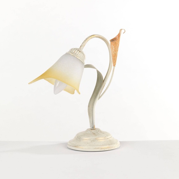 Tischlampe Lucrezia in Elfenbein mit Blütenschirm