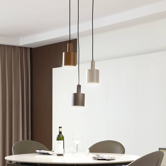 Lindby Hängelampe Ovelia, schwarz/braun/beige, rund, 3-flg.