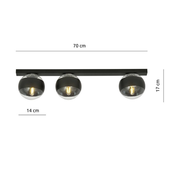 Deckenleuchte Linear, schwarz/klar, dreiflammig