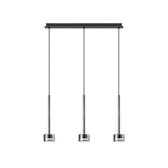 Hängelampe Tonic, schwarz/chrom, Balken, 3-fl., Metall, Glas