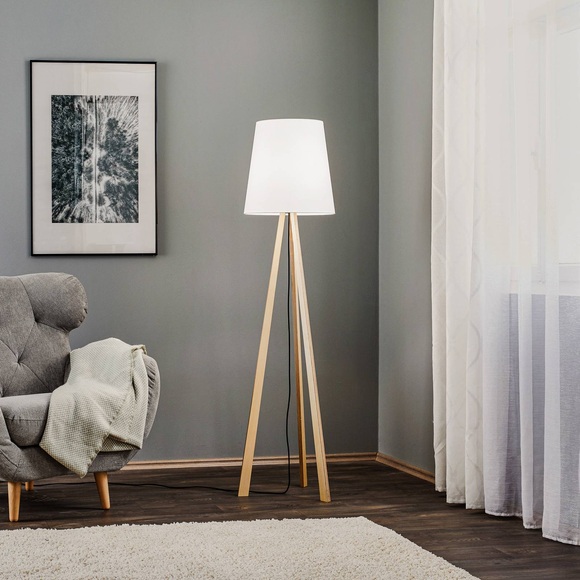 Rothfels Jata Tripodstehlampe, Holz, Chintz, weiß