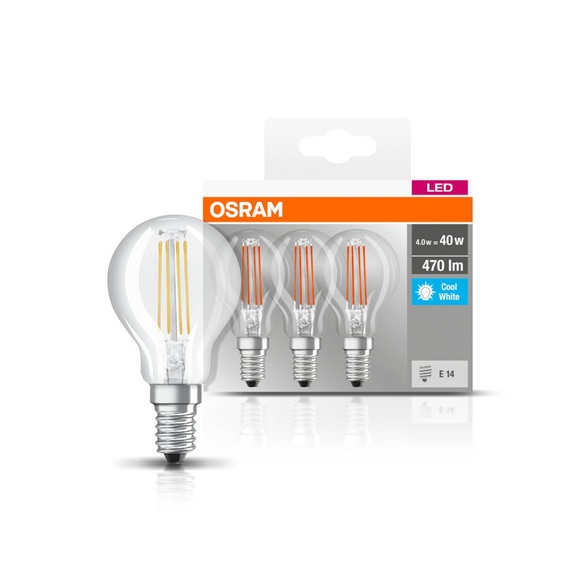 OSRAM LED-Lampe E14 P40 4W Filament 840 470lm 3er