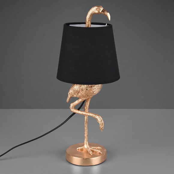 Tischleuchte Lola mit Flamingo-Figur, schwarz/gold